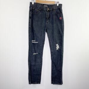 BlackJack Dark Light Washed Black Distressed Jeans Women's Size Large L